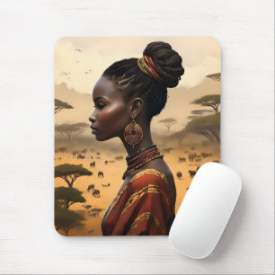 Tribal Woman Watching Over Her African Landscape, Mouse Pad
