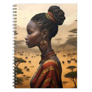 Tribal Woman Watching Over Her African Landscape, Notebook