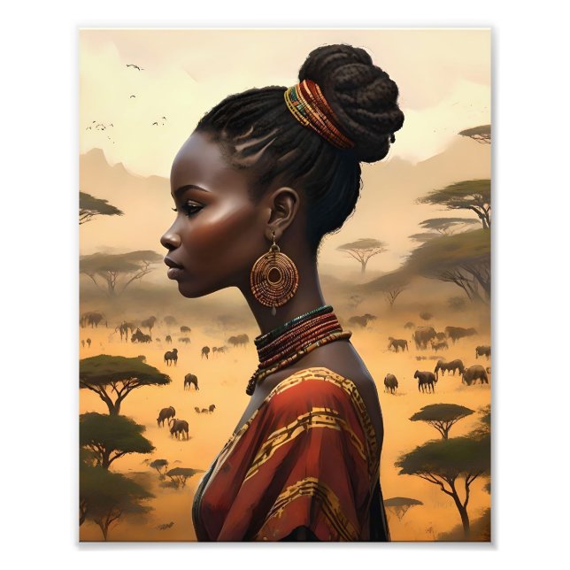 Tribal Woman Watching Over Her African Landscape, Photo Print (Front)
