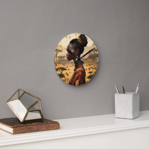 Tribal Woman Watching Over Her African Landscape, Round Clock