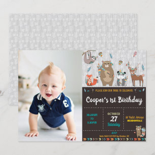 Tribal Woodland 1st Birthday Party Wild One Boy Invitation