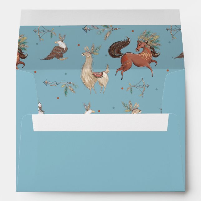 Tribal Woodland Animal 1st Birthday Baby Shower Envelope (Back (Bottom))