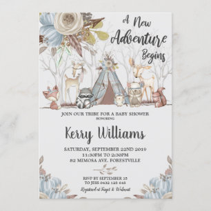 Tribal Woodland Animals Baby Shower Baby Boy Invitation