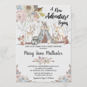 Tribal Woodland Animals Baby Shower Baby Girl Invitation
