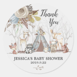 Tribal Woodland Animals Baby Shower Boy Favor Gift Classic Round Sticker