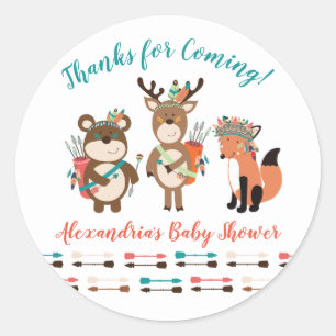 Tribal Woodland Animals Baby Shower Favour Classic Round Sticker