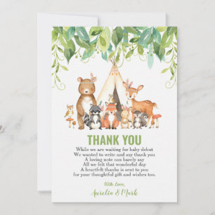 Tribal Woodland Animals Greenery Baby Shower Thank You Card