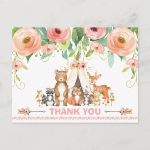 Tribal Woodland Baby Shower Birthday Thank You Postcard