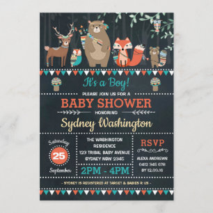 Tribal Woodland Baby Shower Boho Forest Animals Invitation