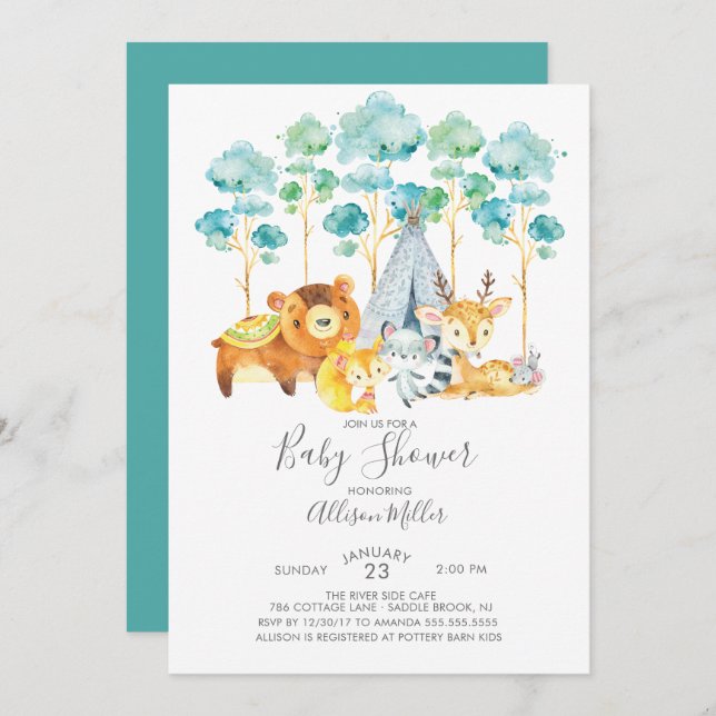 Tribal Woodland Baby Shower Invitation (Front/Back)
