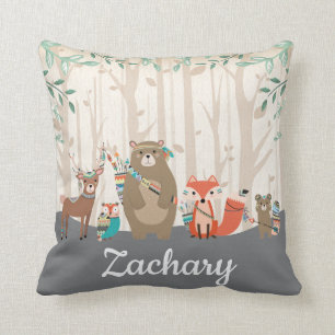 Tribal Woodland Forest Animals Boy Nursery Room Cushion