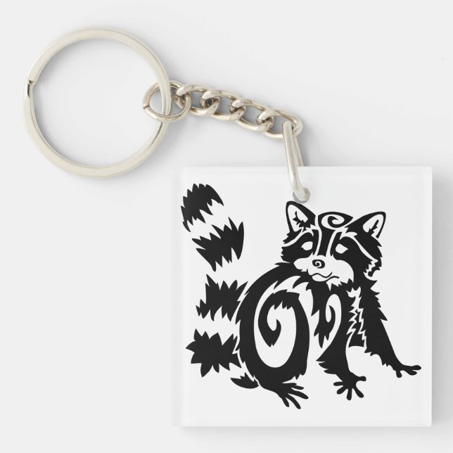 Tribal Woodland Racoon Design Key Ring (Front)