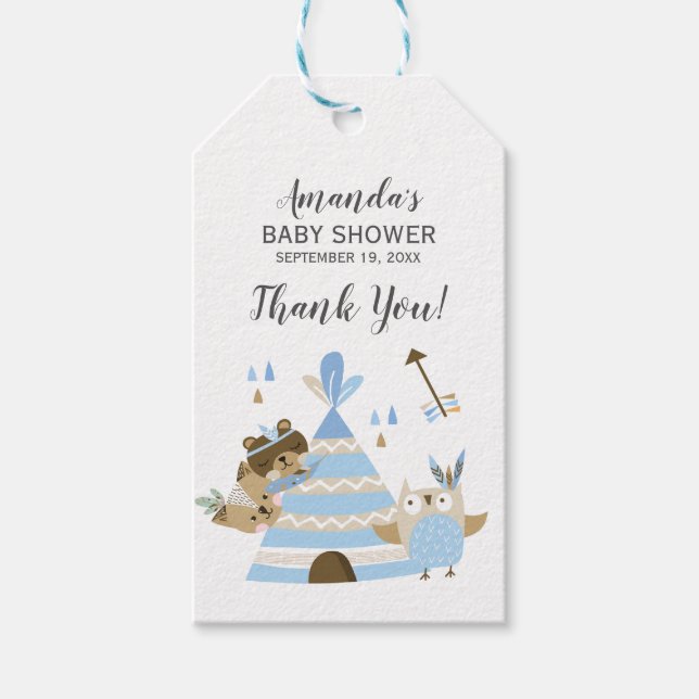 Tribal Woodland Wild Baby Shower Favour Gift Tag (Front)