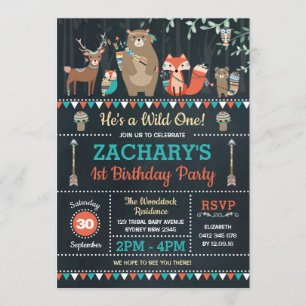 Tribal Woodland Wild One 1st Birthday Party Animal Invitation