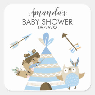 Tribal Woodland Wild One Baby Shower Favour Sticke Square Sticker