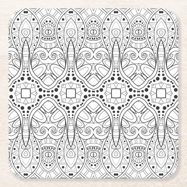 Tribal Zendoodle Design Square Paper Coaster (Front)