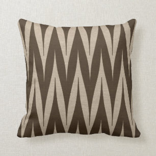 Tribal Zigzag Pattern Dark Brown on Linen Look Cushion