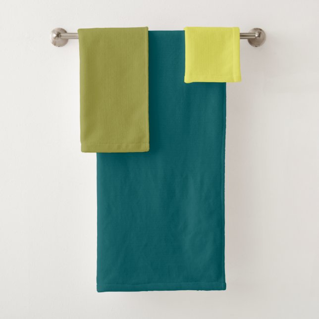 Tribble Block - Yellow, Lime, Green - Towel Set (Insitu)
