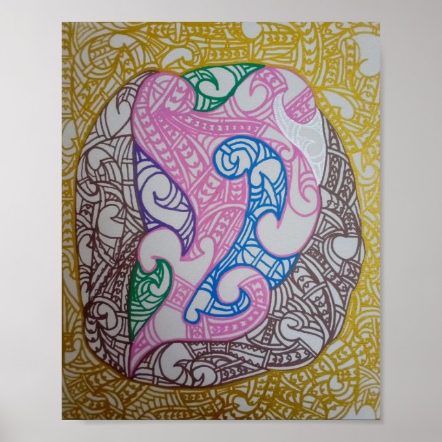 Tribe3 Abstract Maori Kowhaiwhai by RRW Poster (Front)