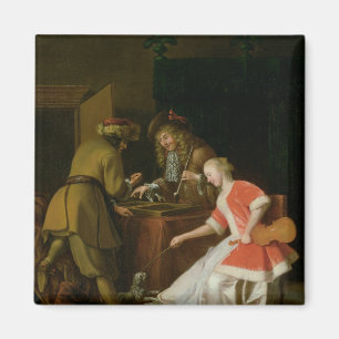 Tric-trac Players with a Lady and Her Dog Magnet