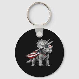 Triceratops 4th Of July Aamerican Flag Patriotic Key Ring