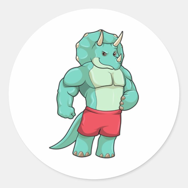 Triceratops as Bodybuilder at Bodybuilding Classic Round Sticker (Front)