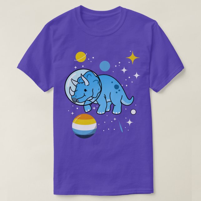 Triceratops Astronaut Aroace Pride  T-Shirt (Design Front)