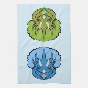 Triceratops Blue and Green Cute Dinosaurs Tea Towel