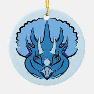 Triceratops Blue Cute Dinosaur Ceramic Ornament