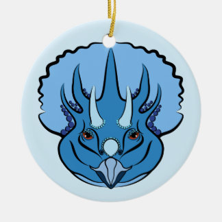 Triceratops Blue Cute Dinosaur Ceramic Ornament