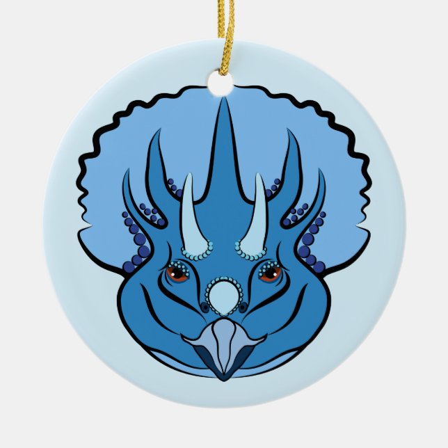 Triceratops Blue Cute Dinosaur Ceramic Ornament (Front)