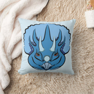 Triceratops Blue Cute Dinosaur Cushion