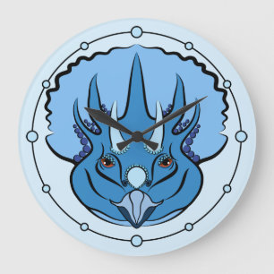 Triceratops Blue Cute Dinosaur Large Clock