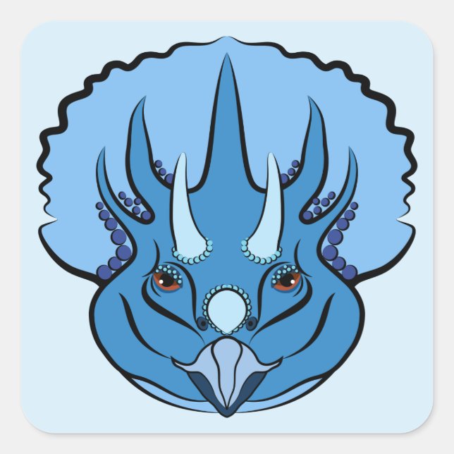 Triceratops Blue Cute Dinosaur Square Sticker (Front)