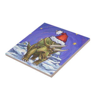 Triceratops Christmas Ceramic Tile