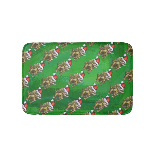 Triceratops Christmas Green Bath Mat (Front)