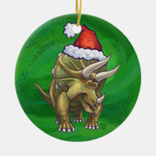 Triceratops Christmas Green Ceramic Ornament