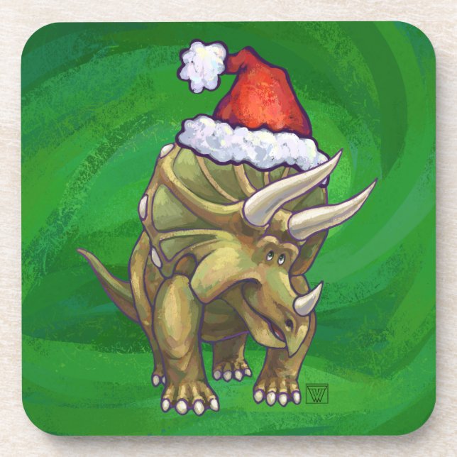 Triceratops Christmas Green Coaster (Front)