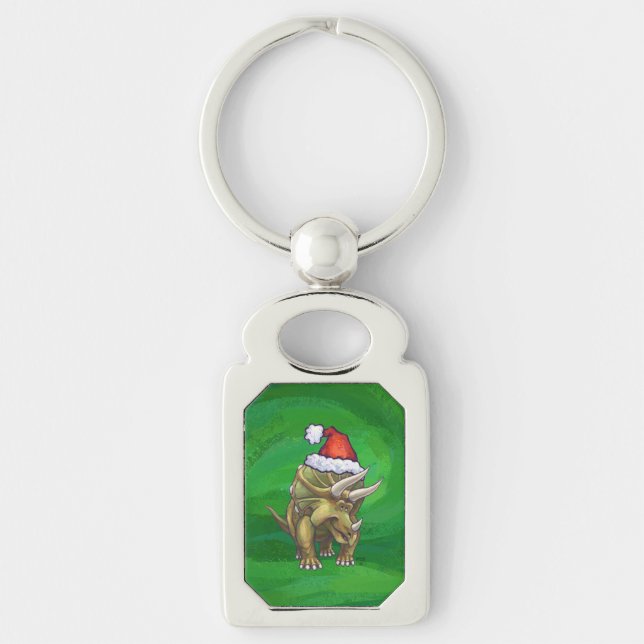 Triceratops Christmas Green Key Ring (Front)