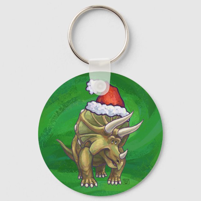 Triceratops Christmas Green Key Ring (Front)