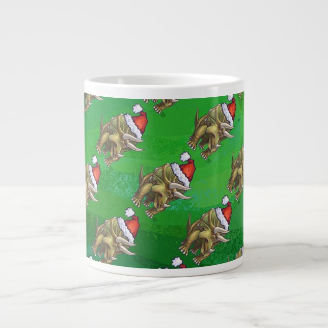 Triceratops Christmas Green Large Coffee Mug (Front)