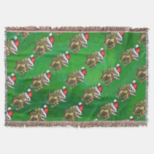 Triceratops Christmas Green Throw Blanket