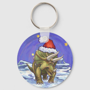 Triceratops Christmas Key Ring