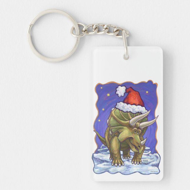 Triceratops Christmas Key Ring (Front)
