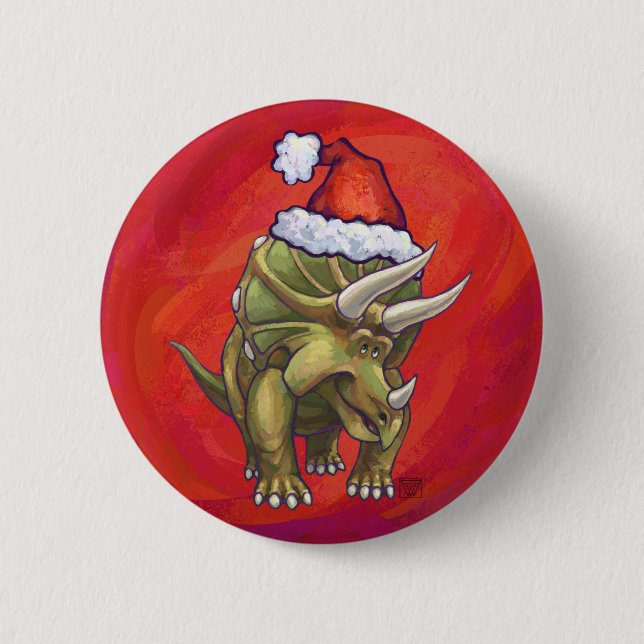 Triceratops Christmas On Red 6 Cm Round Badge (Front)