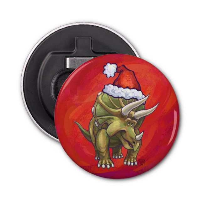 Triceratops Christmas On Red Bottle Opener (Front)
