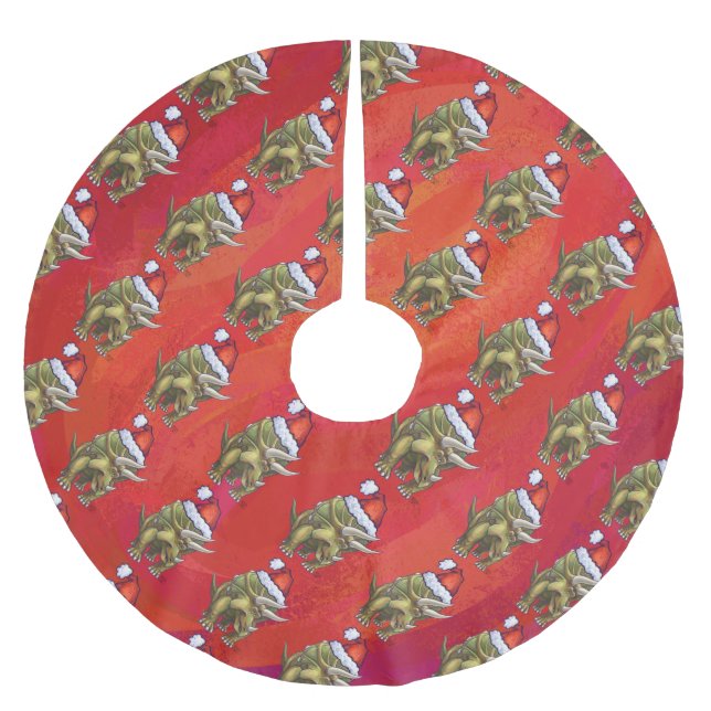 Triceratops Christmas On Red Brushed Polyester Tree Skirt (Front)