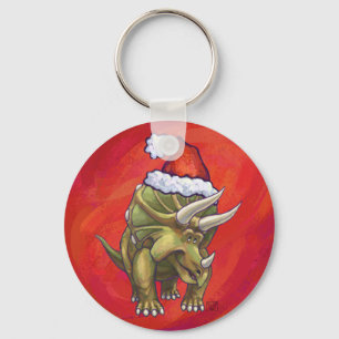Triceratops Christmas On Red Key Ring