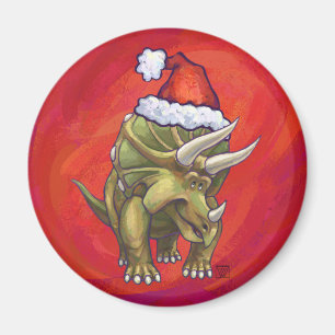 Triceratops Christmas On Red Magnet