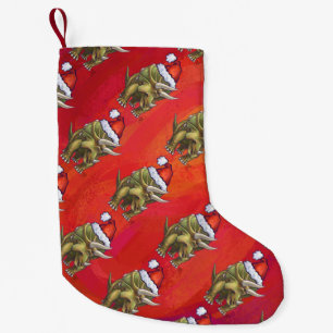 Triceratops Christmas On Red Small Christmas Stocking